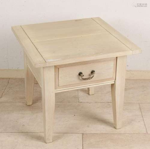 Two oak white wash side tables with drawer. 21st