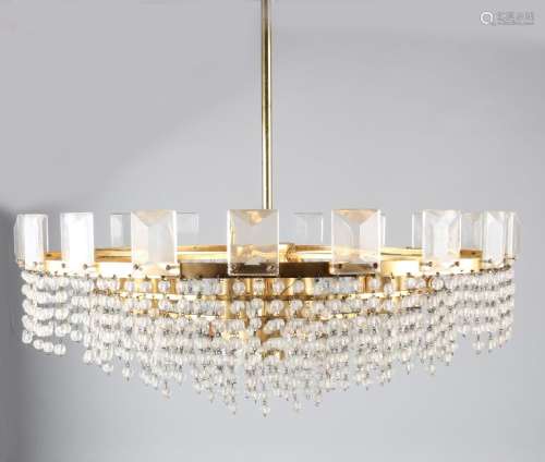 60-er / 70-years Crystal pendant lamp with brass. Size: