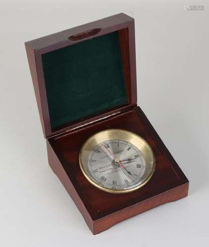 Decorative brass ship clock in wooden case. Victor