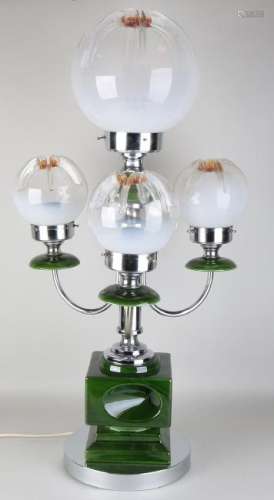 70er years-style floor lamp with chrome and four glass
