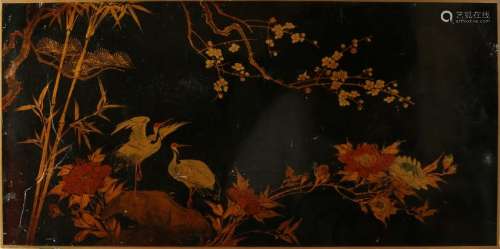 Old Japanese or Chinese lacquerware. Wall panel.