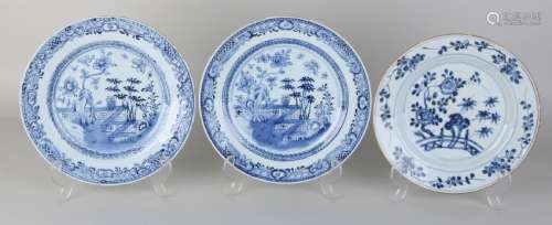 Three 18th century Chinese porcelain plates with garden