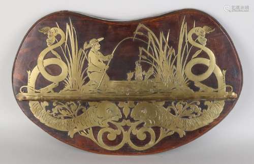 Antique walnut Jugendstil pipe rack with brass,