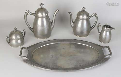 Antique German Art Nouveau pewter coffee / tea set.