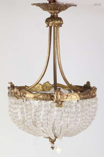 Bronze pocket chandelier with prism glass. First half