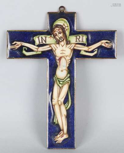 Old enamelled brass Holy Cross with monogram AP 20th