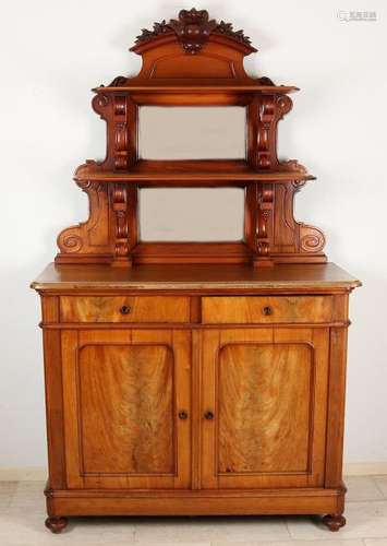 Mahogany wall-mounted sideboard. Back with cut mirrors,