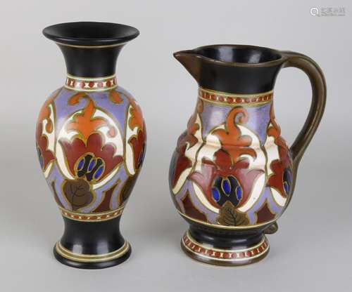 Twice antique Gouda pottery. Consisting of: Vase, Erato