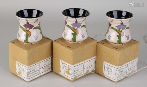 Three antique polychrome Arnhem Ram Colenbrander vases