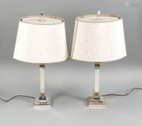 Two plated and gold-plated table lamps. Greek columns.