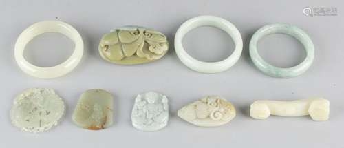 Big lot (9x) various old Chinese jade. Among others: