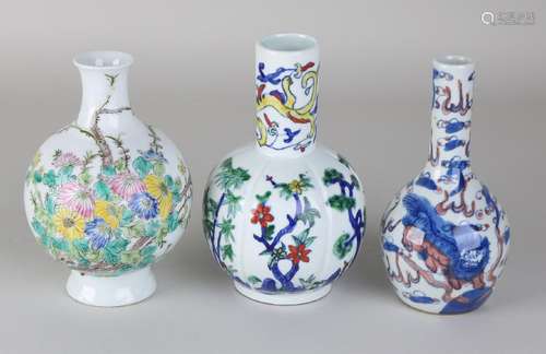 Three times old Chinese porcelain ball vases with floor