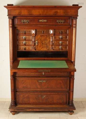 Antique German Gründerzeit walnut pillar secretary