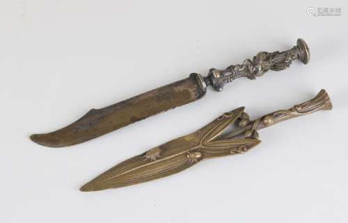 Two antique bronze letter openers. Circa 1900. One time