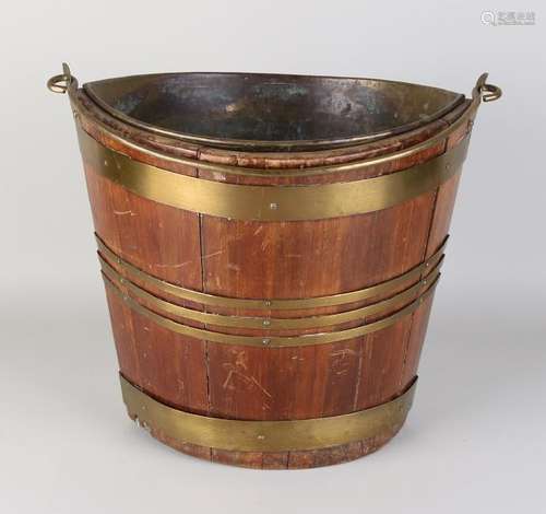 19th Century mahogany tea pot with brass straps and