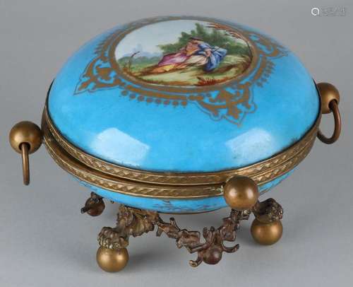 Large old hand-painted porcelain Sevres style box with