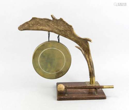 Antique table gong with antlers. Circa 1920. Size: 34 x