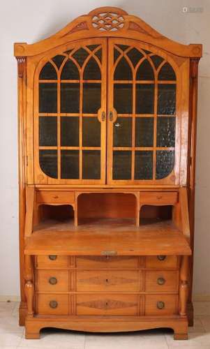 Rare signed cherry wood Art Deco secretaire. Two-part