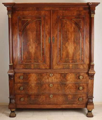 Mahogany Empire cabinet with full columns, brass