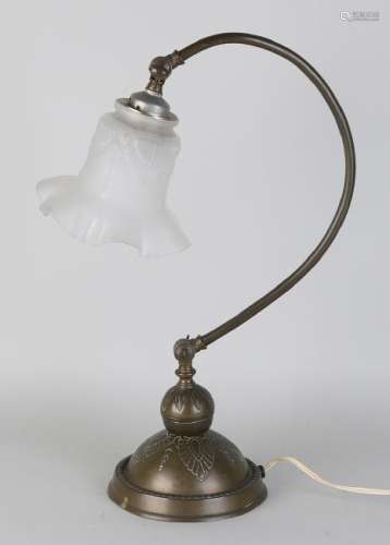Antique brass carved table lamp. Circa 1930. Size: 44