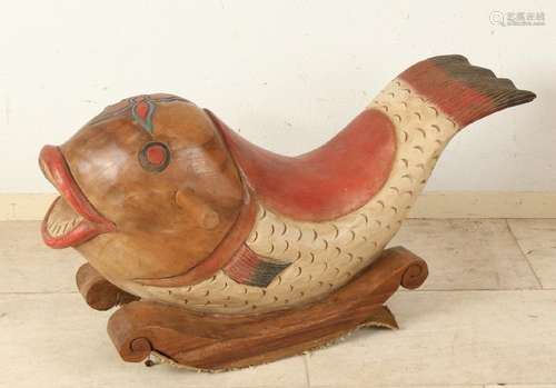 Decorative large woodcut polychrome swing fish. 21st