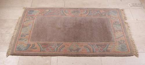 Old hand-knotted woolen rug. Pastel colored. Size: 93 x