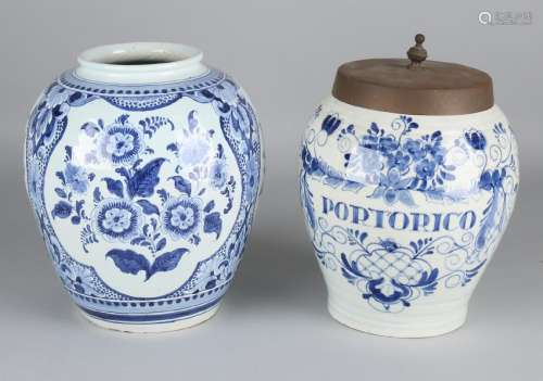 Two old / antique Delft Fayence tobacco pots with