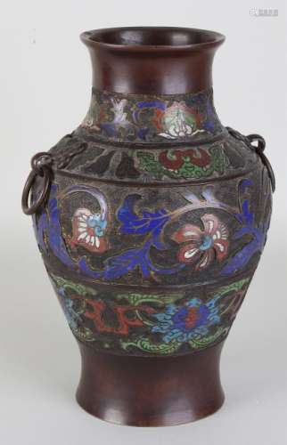 Antique Japanese or Chinese bronze cloisonne vase with