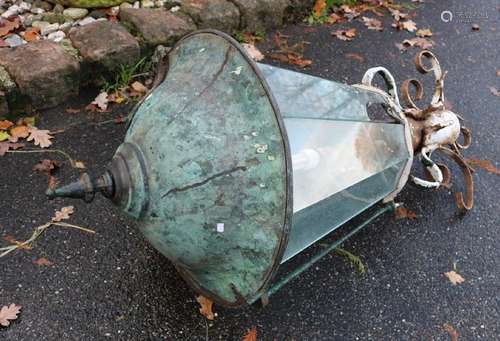 Antique iron lantern with copper shade. Circa 1900.