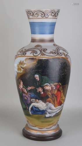 Large 19th century hand-painted opaline glass showcase