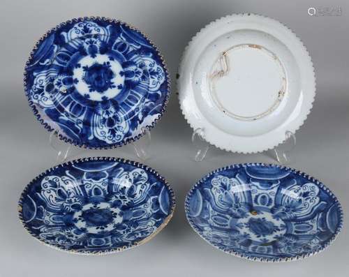 Four times 18th century Delft Fayence signs. Floral