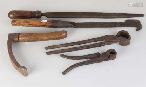 Five times antique tools. About forge. 19th century.