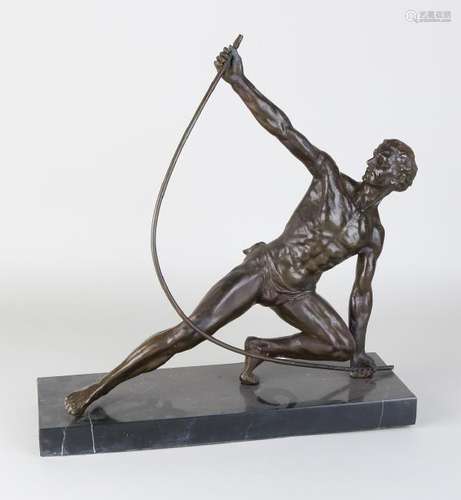 Bronze figure on black marble base. Athletic steel