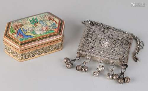 Oriental hand-painted box with figures decor + white