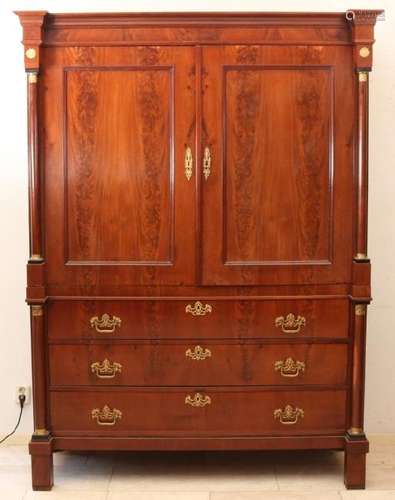 Beautiful restored mahogany Empire cabinet with gilded