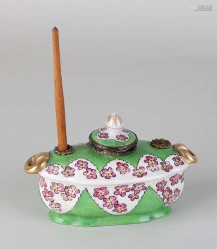 Antique French Sevres porcelain inkwell with floral and