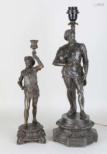 Two antique figures. Circa 1890. One large lamp foot