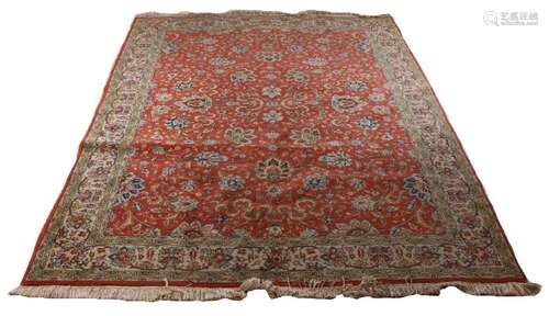 Large old Persian rug. Floral, orange / red. Size: 300