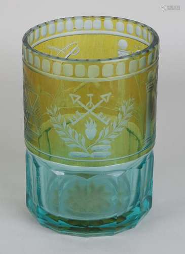 Large 19th century crystal glass freemasons goblet with