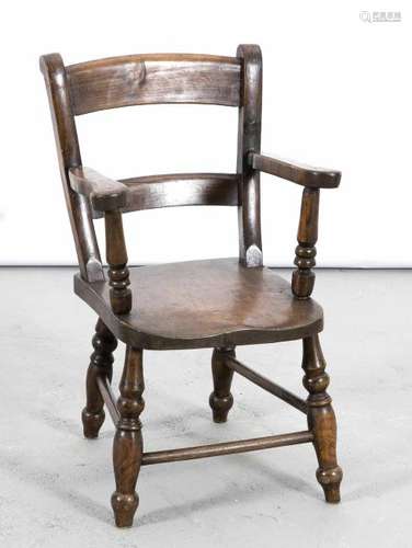 19th Century English mahogany highchair. Size: 62 x 35