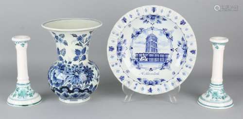 Four times old Delft blue Fayence. 20th century.