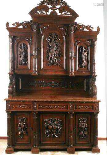 Hunting buffet with oak top. Circa 1880. Special