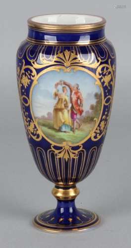 German cobalt-colored porcelain vase with gold decor +
