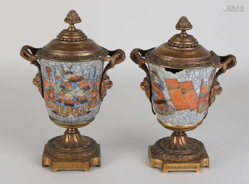 Two 19th century lid sections with Cantonese porcelain