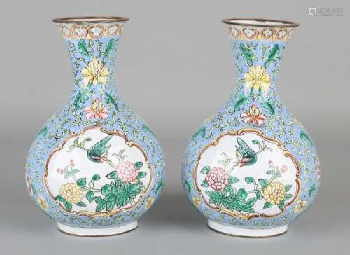 Two antique Japanese enamelled vases with floral