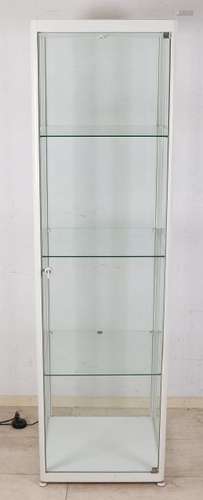 Square white metal display cabinet with lock. Second