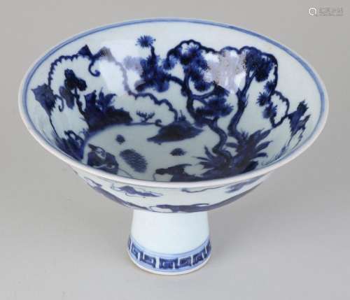 Old Chinese porcelain bowl on high foot. Chinese with