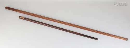 Antique oak wooden ruler, marked + rosewood EL. Size: