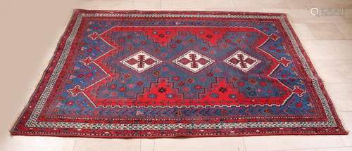 Large old Persian rug. Multi-colored, floral. Size: 248