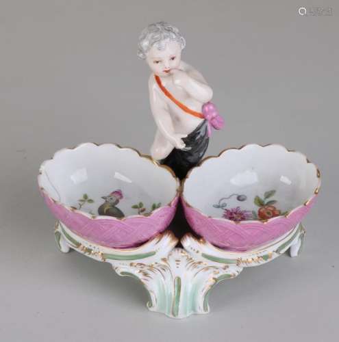 19th Century German KPM porcelain double salt bowl with